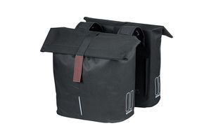 Basil city dubbele fietstas - waterafstotend polyester - zwart - universal bridge systeem - 28-32l