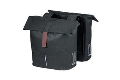 Basil city dubbele fietstas - waterafstotend polyester - zwart - universal bridge systeem - 28-32l