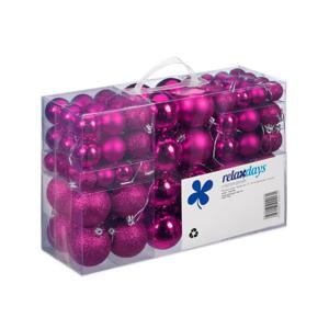 Relaxdays Kerstballen - 100x st - fuchsia roze - D3, D4, D6 cm - kunststof