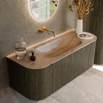 Badmeubel Mondiaz Kurve-Dlux | 120 cm | Meubelkleur Shadow | Wastafelkleur Arena | Solid surface | Wasbak midden spoelbak | Zonder kraangat(en)