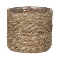 Mica Decorations Plantenmand - rotan - naturel met bruin - 14 cm