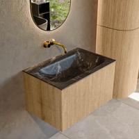 Mondiaz KURVE-DLUX 70 cm Onderkast Greeploos 1 Lade Zonder Deuren Oak, Wastafel Solid Surface Volledig Lava 0 Kraangaten Zonder Spiegel (KRVBGS701L0D0KM-Oak/Lav)