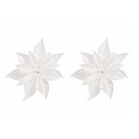 4x Kerstboomversiering bloem op clip witte kerstster 18 cm