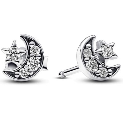 Pandora 292990C01 Oorknoppen Moon-Star zilver-zirconia wit