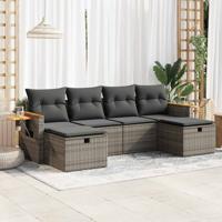 6-delige Loungeset met kussens poly rattan grijs 6-delige Loungeset met kussens poly rattan grijs