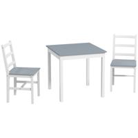 HOMCOM Eethoek voor 2 personen, 2 stoelen, 1 tafel, grenenhout, wit+grijs