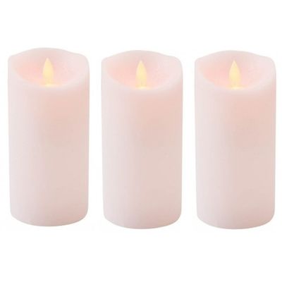 3x Roze LED kaars / stompkaars met bewegende vlam 15 cm