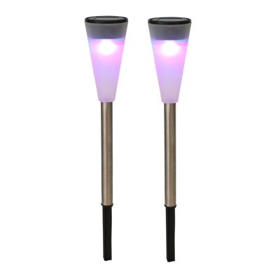 Tuinverlichting prikspot - 2x - LED - gekleurd - RVS - 36 cm - solarlamp