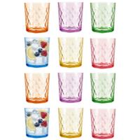 Waterglazen/drinkglazen Summer Diamant - 12x - glas - kleurenmix - 360 ml