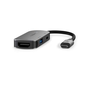 Nedis CCGB64230GY01 Usb Multi-port Adapter Usb 3.2 Gen 1 Usb-c™ Male Hdmi™ Output / Usb-a Female / Usb-c™ Female 0.10 M Rond Vernikkeld Pvc Grijs Doos