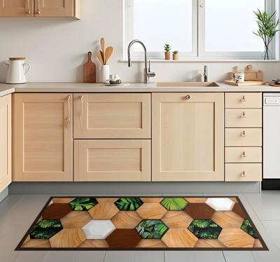 Houten tropische zeshoeken vinyl vloerkleed keuken