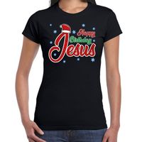 Fout kerstshirt zwart Happy birthday Jesus voor dames - thumbnail