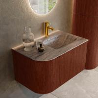 Badmeubel Mondiaz Kurve-Dlux | 75 cm | Meubelkleur Ruby | Wastafelkleur Oza | Solid surface | Wasbak rechter zijde spoelbak | 1 kraangat