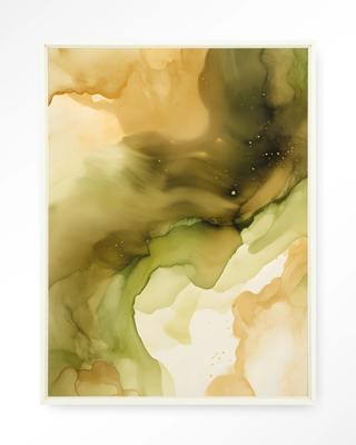 Urban Cotton Wandkleed 'Green Flow' 110 x 145cm in Floating Frame - off white