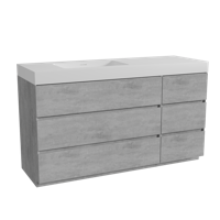 Storke Edge staand badmeubel 150 x 52 cm beton donkergrijs met Mata High asymmetrisch linkse wastafel in solid surface mat wit - thumbnail