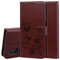Rose reliëf horizontale Flip PU lederen draagtas met houder & kaartsleuven & portemonnee voor Huawei Honor 20 (bruin)