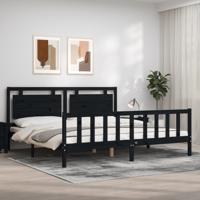 Bedframe met hoofdbord massief hout zwart 200x200 cm