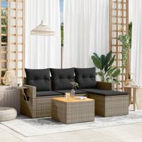 5-delige Loungeset met kussens poly rattan grijs