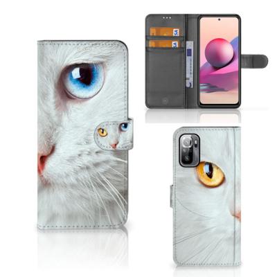 Xiaomi Redmi Note 10/10T 5G | Poco M3 Pro | Telefoonhoesje | Met pasjeshouder | Witte Kat