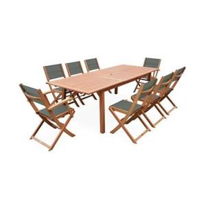 sweeek - Uitschuifbare houten tuintafel, 8 stoelen