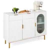 Buffetkast met Glazen Deuren Keukenkast Hout met 2 Laden en Metalen Poten voor Eetkamer Keuken Woonkamer 120 x 40 x 88 cm