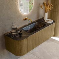 Badmeubel Mondiaz Kurve-Dlux | 140 cm cm | Meubelkleur Dusk | Wastafelkleur Lava | Solid surface | Wasbak midden spoelbak | Zonder kraangat(en)