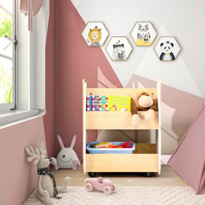 Houten Opbergrek voor Kinderen met Universele Wielen Houten Boekenrek Opbergrek voor Speelgoed voor Peuters Speelgoedorganiser