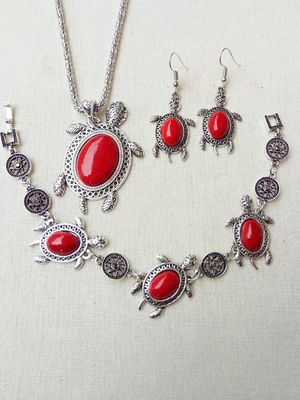 Vintage Legering Turkoois Schildpad Halsketting en oorbellen Set