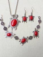 Vintage Legering Turkoois Schildpad Halsketting en oorbellen Set - thumbnail