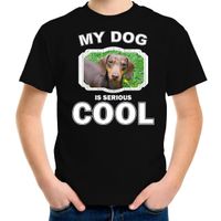 Teckel honden t-shirt my dog is serious cool zwart voor kinderen - thumbnail