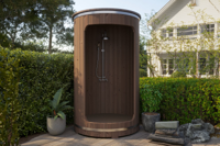 Buitendouche barrel Ø130cm 42mm Thermowood- Boogdak- Thermisch gemodificeerd hout- Tuindeco