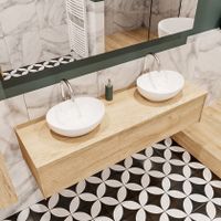 Mondiaz Lush Barco badmeubel Washed oak 150 cm 1 lade mdf 2 waskommen beide zijden 2 kraangaten