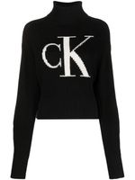 Calvin Klein pull en coton à logo en intarsia - Noir