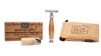 Set met safety razor, juten meeneemzakje en natuurlijke scheerzeep
