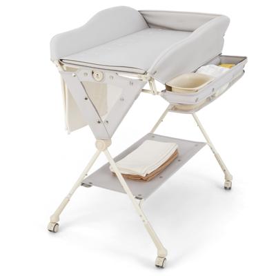 Opvouwbare Luiertafel in Hoogte Verstelbare Luiertafel met Afneembare en Vergrendelbare Wielen Grijs