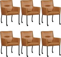 Set van 6 Cognac leren moderne eetkamerstoelen Lucky - Vintage Leer Cognac (cognac leer)