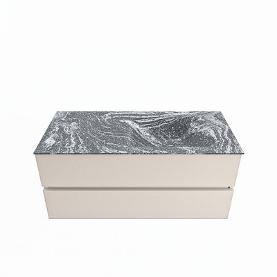 MONDIAZ VICA-DLUX 110cm badmeubel onderkast Linen 2 lades. Inbouw wastafel CLOUD rechts zonder kraangat, kleur Lava.