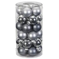 30x stuks kleine glazen kerstballen grijs 4 cm   - - thumbnail