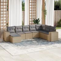 8-delige Loungeset met kussens poly rattan beige