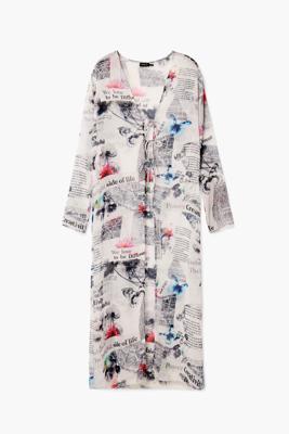 Lange blouse met krantenprint - WHITE - M