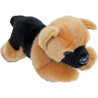 Pluche bruin/zwarte Duitse Herder hond liggend knuffel 20 cm speelgoed - thumbnail
