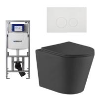 QeramiQ Dely Toiletset - 36.3x51.7cm - diepspoel - rimless - Geberit UP320 Burda inbouwreservoir - softclose toiletzitting - glans witte bedieningsplaat - ronde knoppen - zwart mat SW1026253/0701131/SW706186/SW1000768