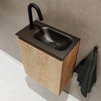 Mondiaz Ture 40cm toiletmeubel washed oak met wastafel urban rechts 1 kraangat - thumbnail