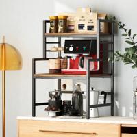 Magnetronstandaard met 3 Niveaus Industrieel Aanrecht met 2 Open Schappen Stevig Metalen Frame Kruidenrek Capaciteit 50 kg Bruin