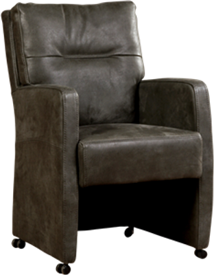 Donkergrijze leren landelijke eetkamerfauteuil Sharp - Kenia Leer Antracite (donkergrijs leer)