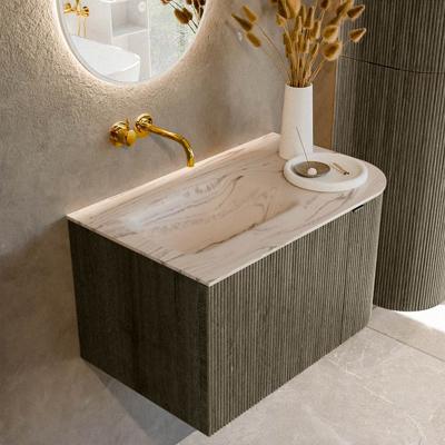 Badmeubel Mondiaz Kurve-Dlux | 75 cm | Meubelkleur Shadow | Wastafelkleur Nata | Solid surface | Wasbak linker zijde spoelbak | Zonder kraangat(en)