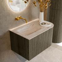 Badmeubel Mondiaz Kurve-Dlux | 75 cm | Meubelkleur Shadow | Wastafelkleur Nata | Solid surface | Wasbak linker zijde spoelbak | Zonder kraangat(en)