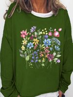 Women's Flower Print Crew Neck Casual Sweatshirt - thumbnail