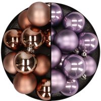 Kunststof kerstballen 6 cm - 24x stuks - bruin en lila paars