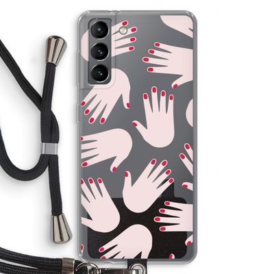 Hands pink: Samsung Galaxy S21 Transparant Hoesje met koord